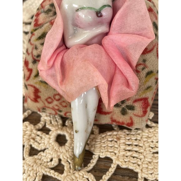 Antique Bathing Beauty Type pincushion Half Doll On Chair Legs out Japan - Picture 4 of 11
